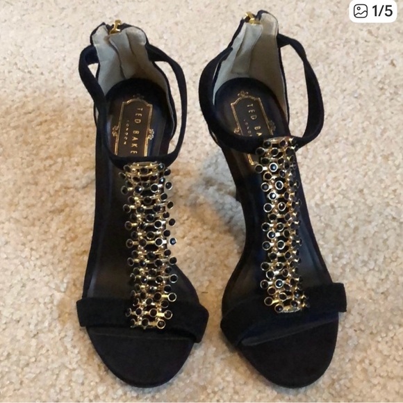 Ted Baker Black Heels with Gold Chain Detail - Picture 2 of 4